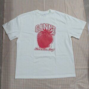 Ganni White Printed Short-Sleeved T-Shirt
